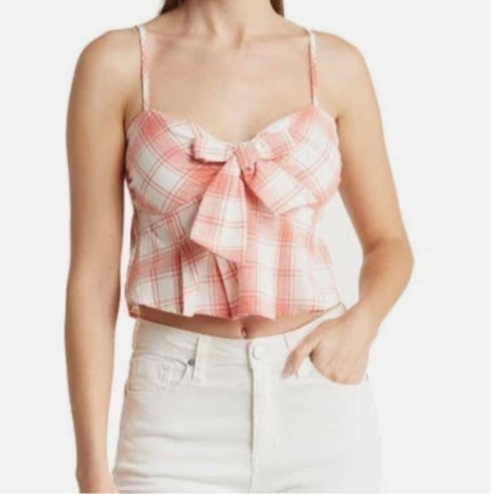 Kirious plaid bow tie front tank top, cropped